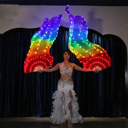 150cm Long Bamboo Silk Veil Fan With LED Light   Stage Performance Dance Costumes