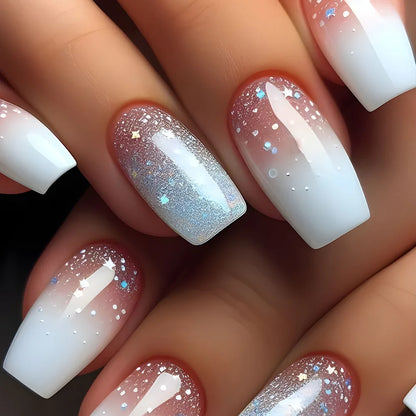 24pcs Gold Stripe Press‑On Nails – Long Square Full Cover Tips