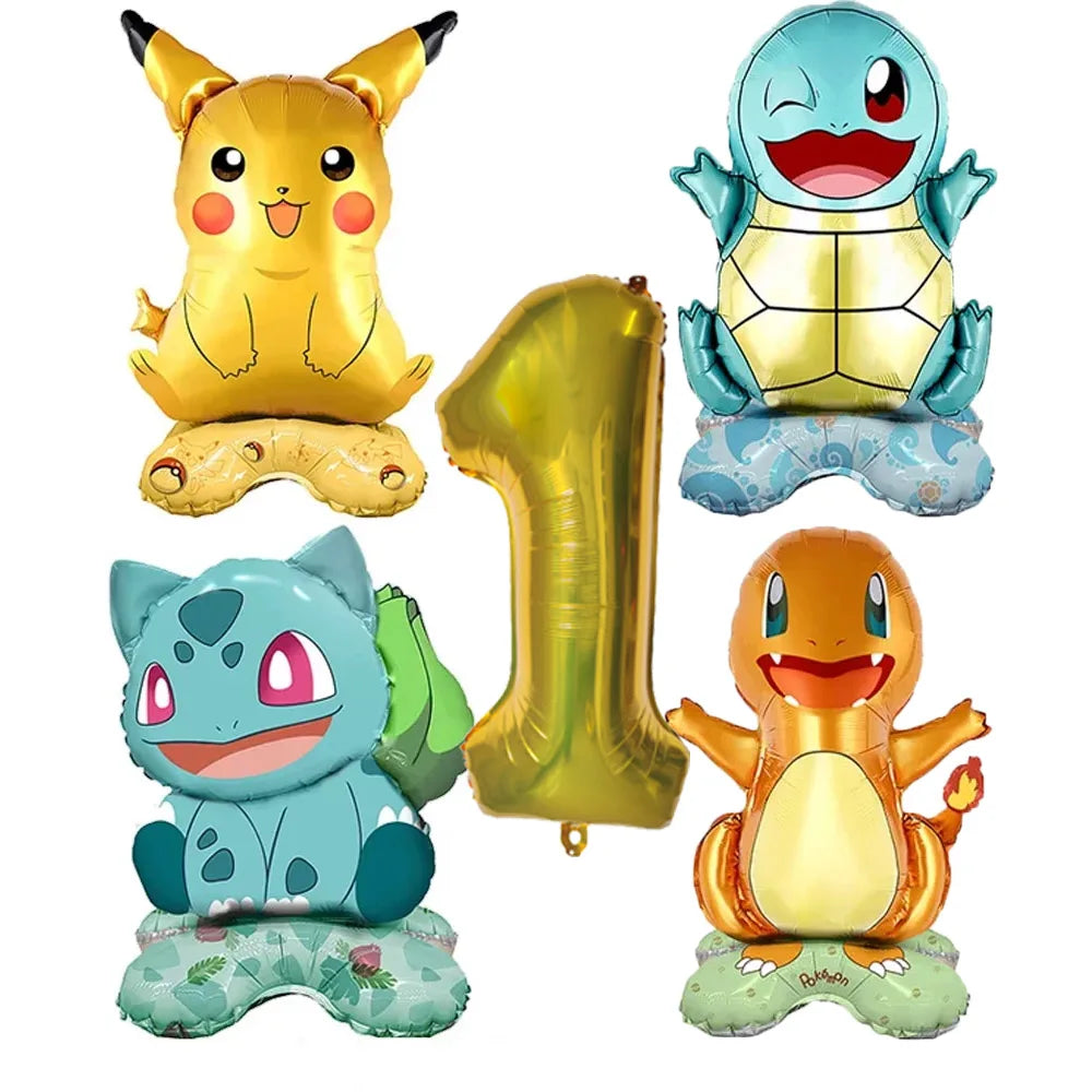 5pcs Pokémon Cartoon Balloon Number Set (Pikachu · Charmander · Squirtle · Bulbasaur)
