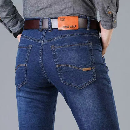 Men’s Business Casual Stretch Jeans (Straight Fit, Classic Denim Trousers)