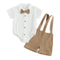 Baby Boy Outfits Short Sleeves Romper with Bow Tie Overalls Short Set