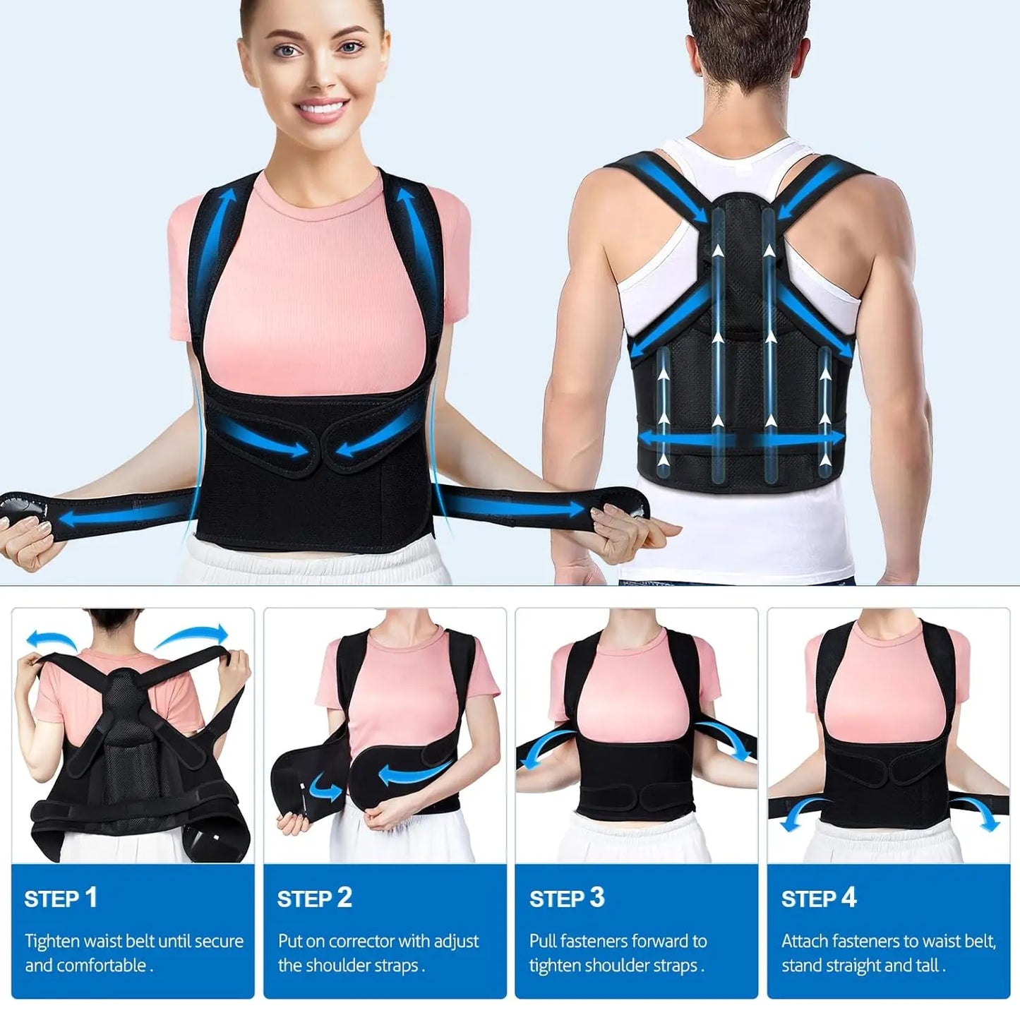 Back Brace Posture Support for Women and Men, Shoulder Straightener, Adjustable Full Back Support, Upper and Lower Back  Brace