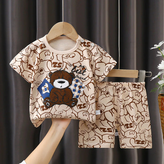 Cartoon Printed Clothing Pure Cotton Home Clothes 2 Piece T-shirt+Shorts