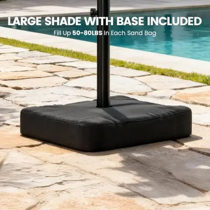 10FT Cantilever Umbrella with Base — 360° Rotation & Infinite Tilt