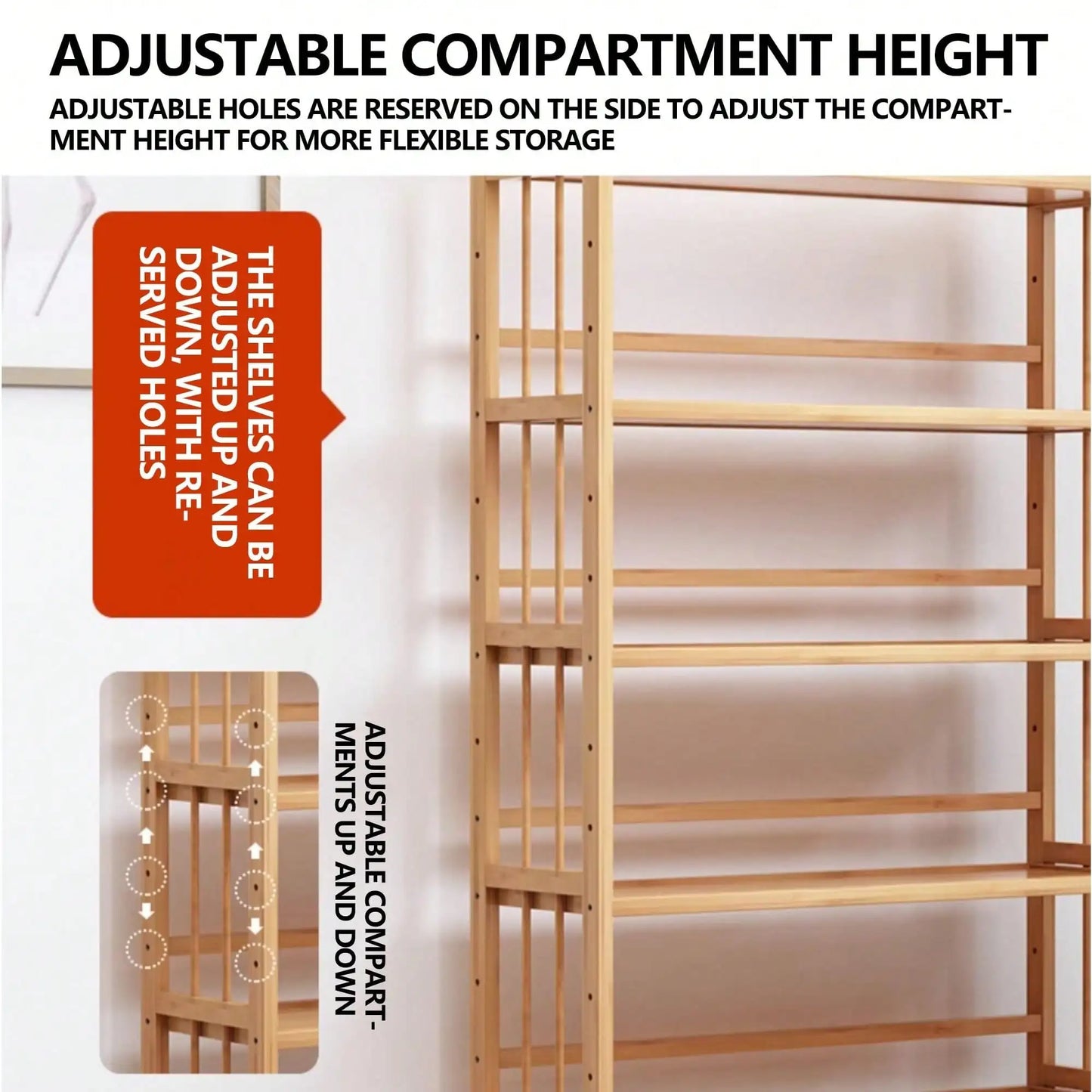 Senmeo Narrow Bamboo Bookshelf with Adjustable Shelves (4–5 Tier)