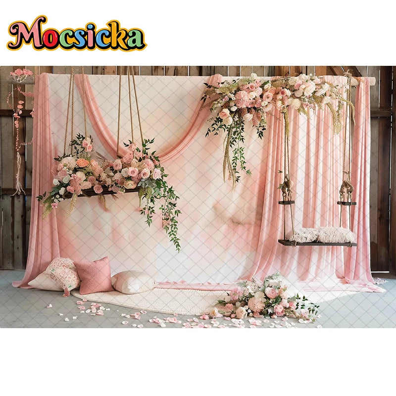 Mocsicka Photography Background Spring Indoor Wreath Cradle Decor Wedding Maternity Adult Kids Portrait Backdrop Photo Studio