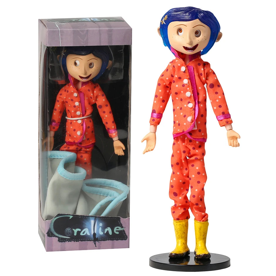 NECA Coraline in Striped Shirt / Yellow Raincoat 7" ABS/PVC Action Figure Toy Doll