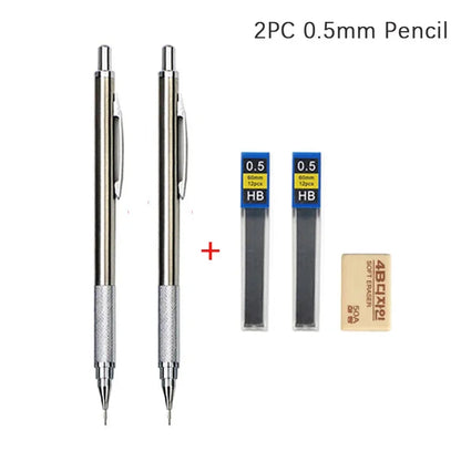 Full Metal Automatic Mechanical Pencil Set (0.3 -0.5 -0.7 -0.9 -1.3 -2.0mm)