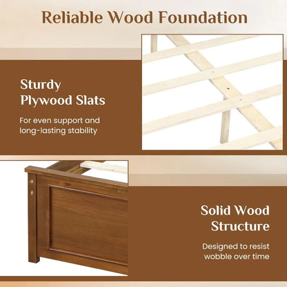 Wood Full Platform Bed with Headboard & Under‑Bed Storage