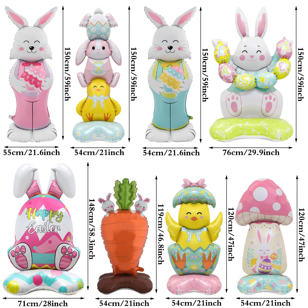 3D Standing Easter Foil Balloon Giant Rabbit Carrot Chick Egg Balloons Easter Party Decoration Kids Gift Air Filled Garden Decor