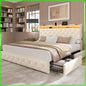 King Upholstered Bed Frame w/ 4 Drawers, LED & USB — Beige