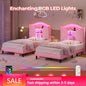 Twin LED Bed with Charging Station & Storage Headboard – Pink