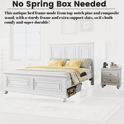 King Farmhouse Wood Bed Frame with Tall Headboard & Footboard