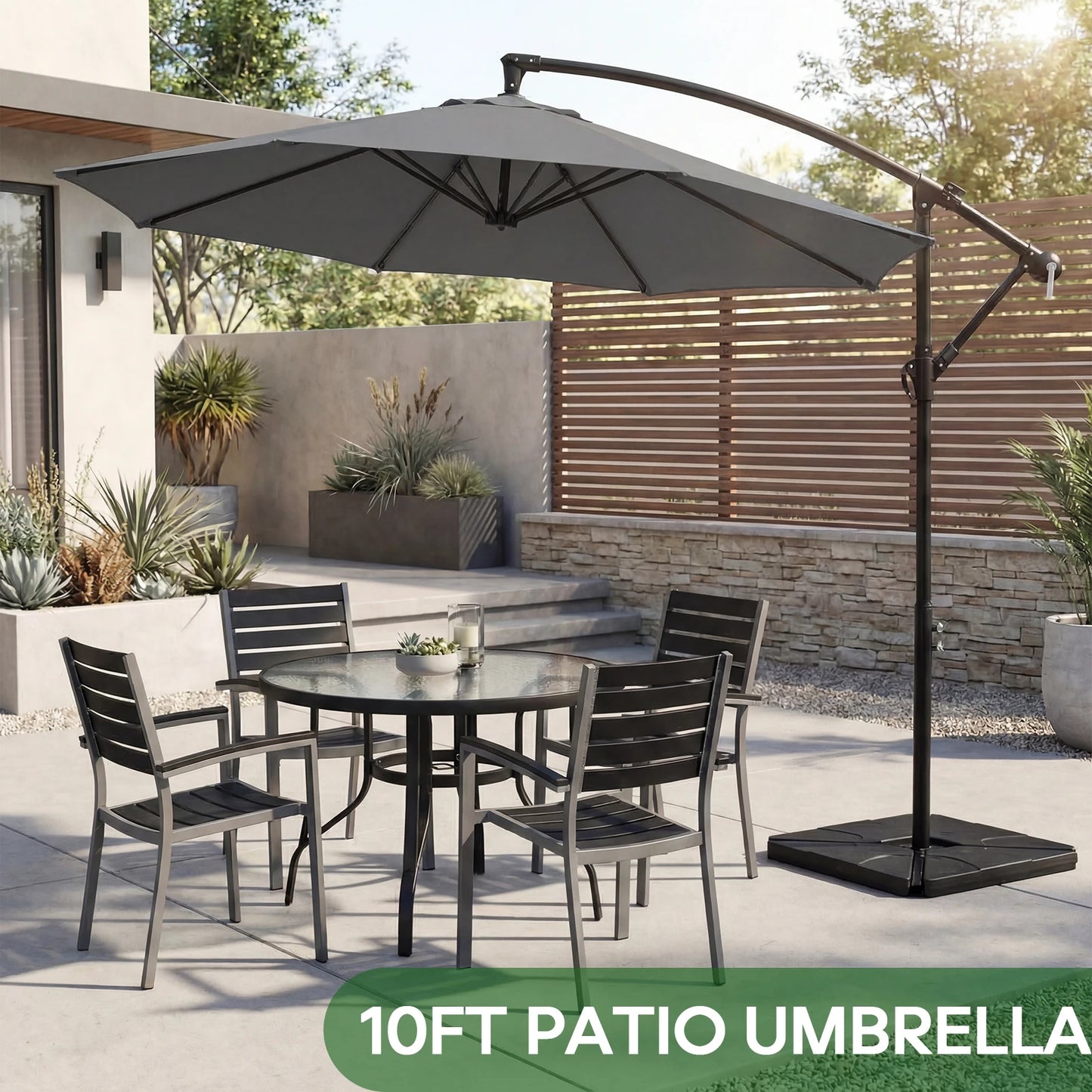 9.8FT Offset Patio Umbrella with Base — UV Protection
