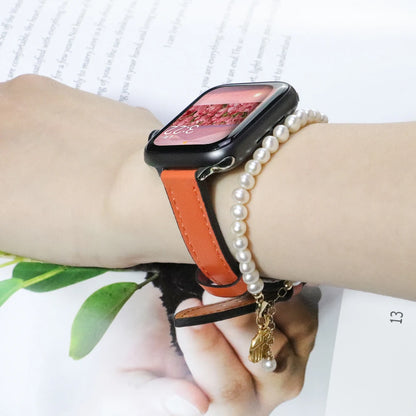Slim Leather Strap for Apple Watch Band 49mm 45mm 44mm 42mm 41 38 40mm Woman Bracelet for IWatch Series Ultra 8 7 6 SE 5 4 3 2 1