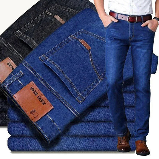 Men’s Straight Jeans (Stretch Slim Fit, Business Casual Denim Trousers)