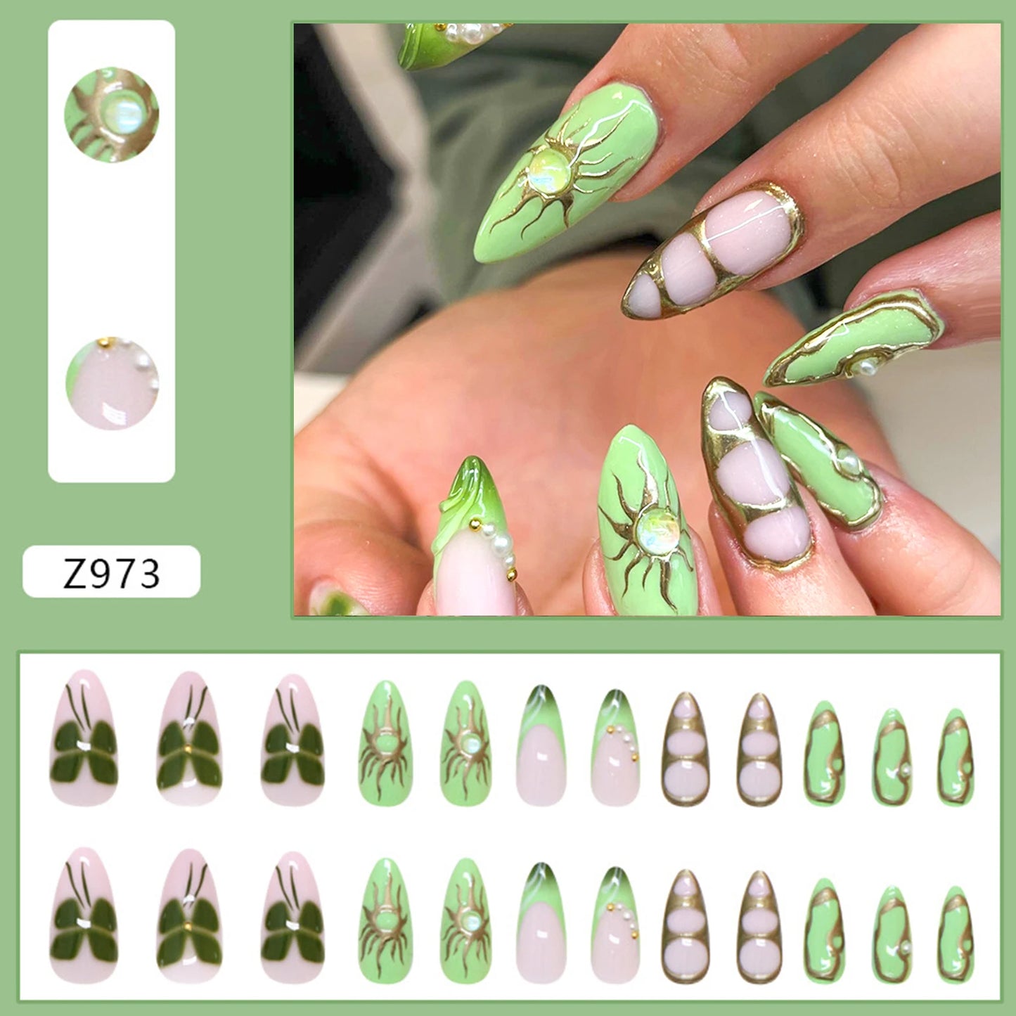 24pcs White Flower Fake Press on Nail Tips Yellow Pink Blush Full Cover Almond Shaped