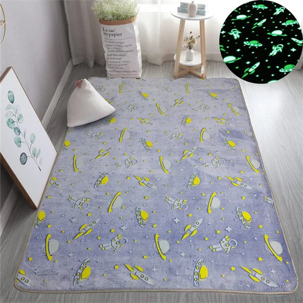 Multicolour Stars Pattern Glow in The Dark Area Rug Horse Area Rug Living Room Carpet Luminous Area Rug Indoor Rugs for Children