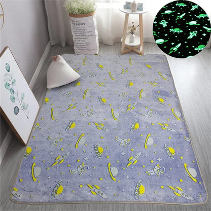 Multicolour Stars Pattern Glow in The Dark Area Rug Horse Area Rug Living Room Carpet Luminous Area Rug Indoor Rugs for Children