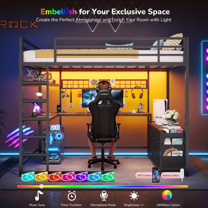 Full Loft Bed w/ U‑Desk, 7 Drawers, 2‑Tier Shelves & RGB LED — Customized
