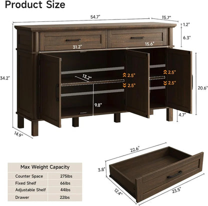 55" Farmhouse Buffet Cabinet – Brown