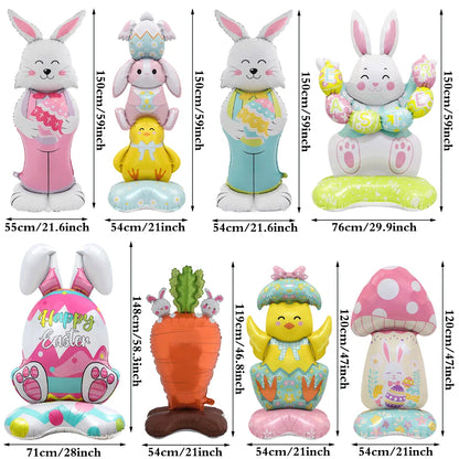 2Pcs Self Standing Easter Bunny Balloons Giant Bunny Carrot Chick Foil Balloon Easter Egg Decoration Home Holiday Party Supplies
