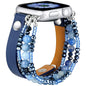 Leather Strap For Apple Watch Ultra 2 Band 49mm 40mm 46mm 41mm Women Elastic Beaded Bracelet Iwatch Series 10 9 8 7 6 SE 5 45mm