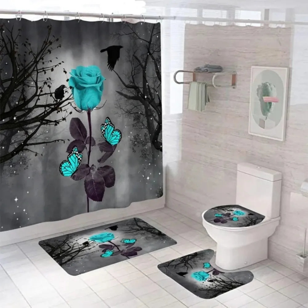 Purple Rose Shower Curtain Polyester Bath Curtain Set 3D Print 180x180 Bathroom Curtain Colorful Flowers Home Decor Dropshipping