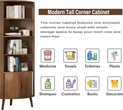 66.7" Walnut Corner Cabinet with Fluted Doors