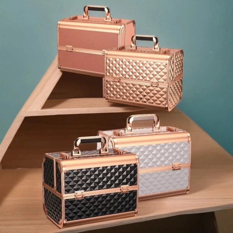 Three‑Layer Portable Cosmetic Storage Case (Waterproof · Metallic · Urban Simplicity)