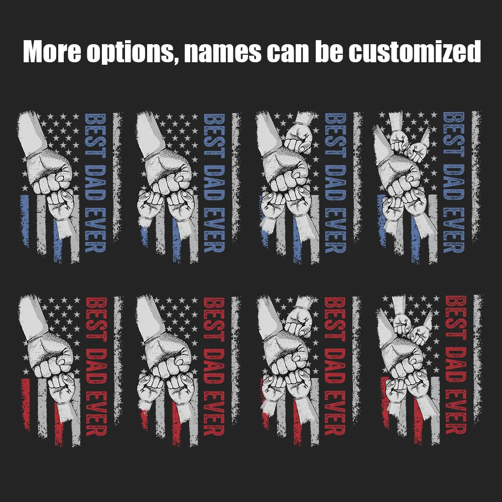 Custom Best Dad Ever T Shirt with Kids Name Fist Bump Dad Shirt Personalized Dad Grandpa American Flag T Shirt Fathers Day Gift