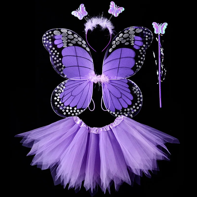 4Pcs Hot Sale Halloween Cosplay Fairy Angel Wings Insect Theme Costume For Kids Girls Butterfly Wings Costume Performance Dress
