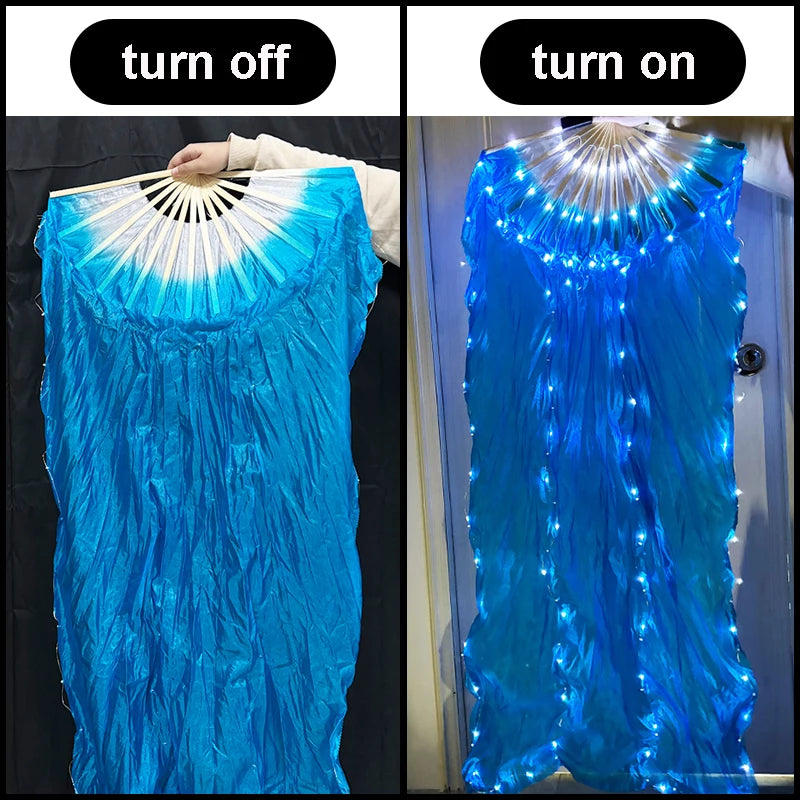150cm Long Bamboo Silk Veil Fan With LED Light   Stage Performance Dance Costumes