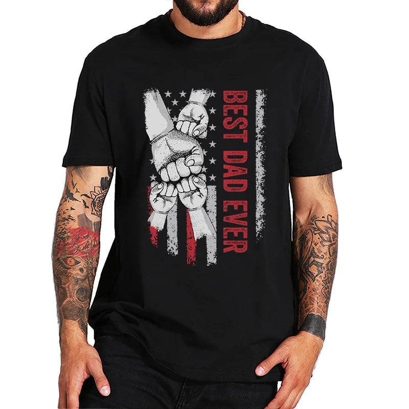 Custom Best Dad Ever T Shirt with Kids Name Fist Bump Dad Shirt Personalized Dad Grandpa American Flag T Shirt Fathers Day Gift
