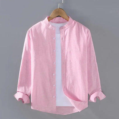 Flax Men Spring And Summer Stand Collar Long Sleeve Fashionable Men's Shirt Cotton Linen Shirt for Men Vintage Vacation Shirts