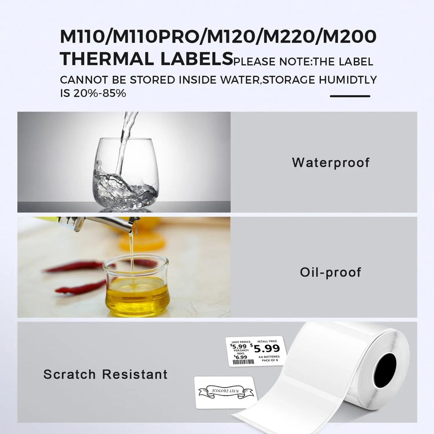 Phomemo M110/M220 40x30mm Thermal Labels - Self-Adhesive Waterproof Gloss Stickers for  Business/Barcode/Packaging/Office Use