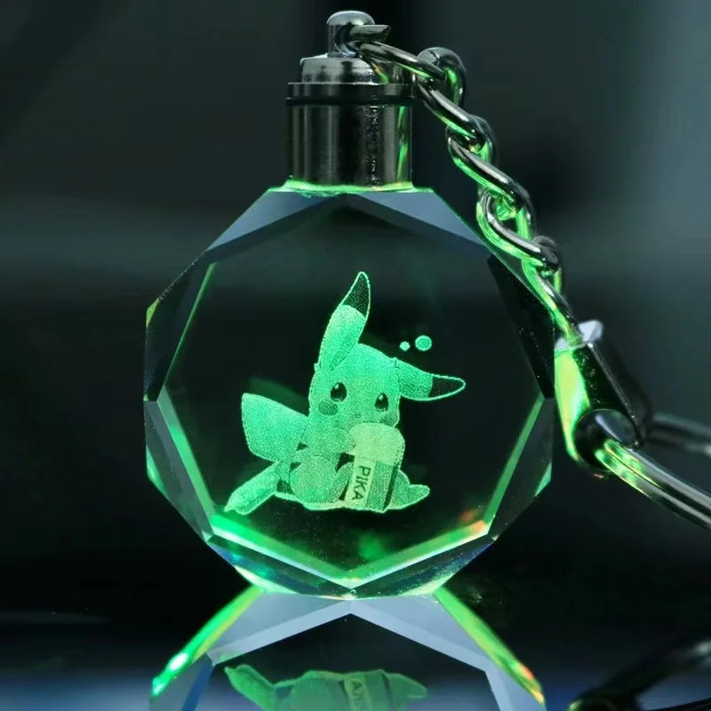 Pokemon Cartoons Anime Figure Pikachu Charizard Mewtwo Eevee Crystal  Collection Luminous Keychain Pendant Model  Kids Toy Gift