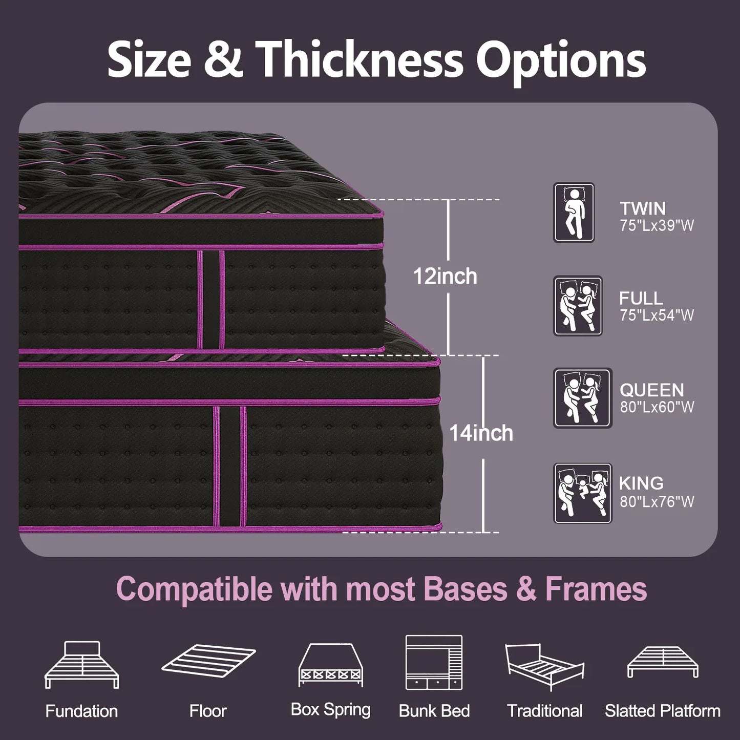 12/14" Hybrid Gel Memory Foam Mattress — Medium Firm, Motion‑Isolating