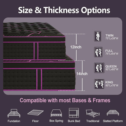 12/14" Hybrid Gel Memory Foam Mattress — Medium Firm, Motion‑Isolating
