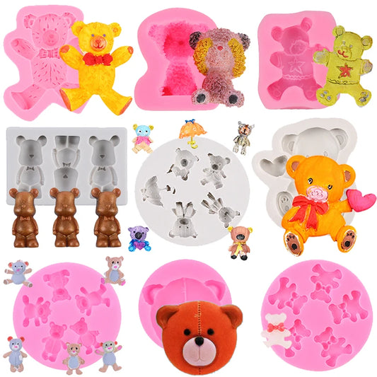 Bear Silicone Mold Cake Topper Fondant Chocolate Candy Cupcake Baking Cake Decorating Tools Polymer Clay Gum Paste Mold