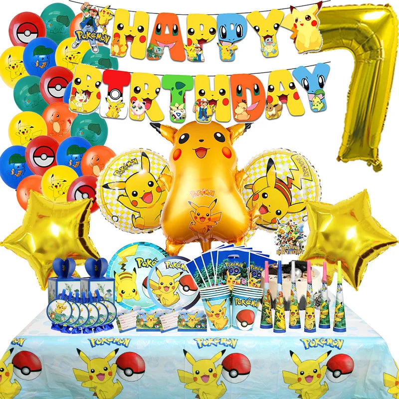 Pikachu Birthday Party Decoration Set (Backdrop · Balloons · Tableware · Kids Party Kit)