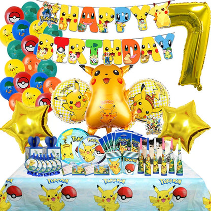Pikachu Birthday Party Decoration Set (Backdrop · Balloons · Tableware · Kids Party Kit)