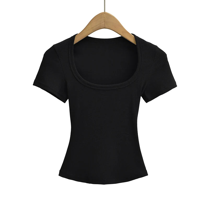 Elastic Square Neck Slimming Summer T‑Shirt