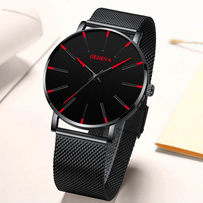 Mens Business Black Luxury Watches Stainless Steel Ultra Thin Mesh Belt Quartz