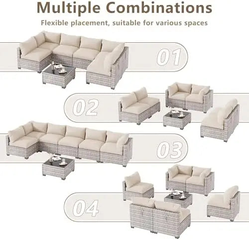 7‑Piece Outdoor Wicker Sectional Patio Furniture Set