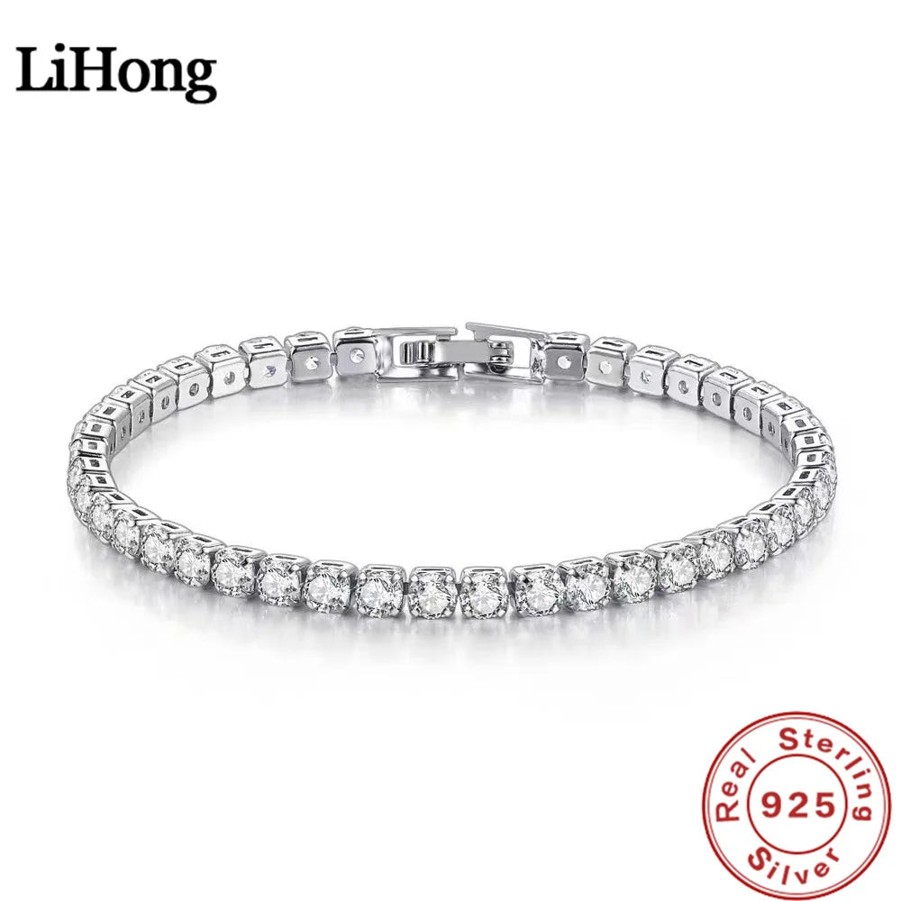 S925 Sterling Silver Tennis Bracelet – 4mm Zirconia, Adjustable 16–20cm, Simple Fashion Engagement & Wedding Jewelry