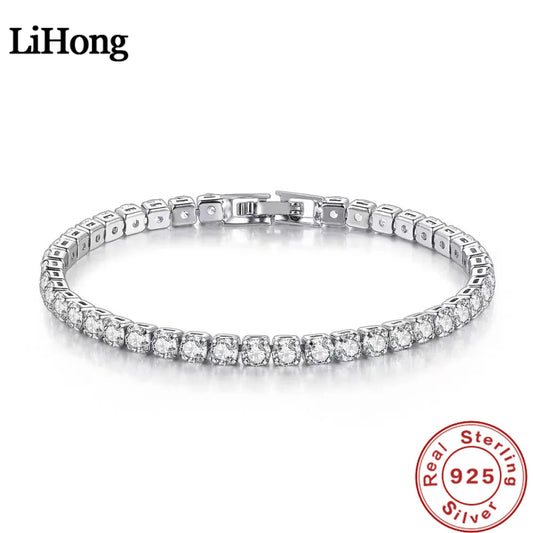 S925 Sterling Silver Tennis Bracelet – 4mm Zirconia, Adjustable 16–20cm, Simple Fashion Engagement & Wedding Jewelry