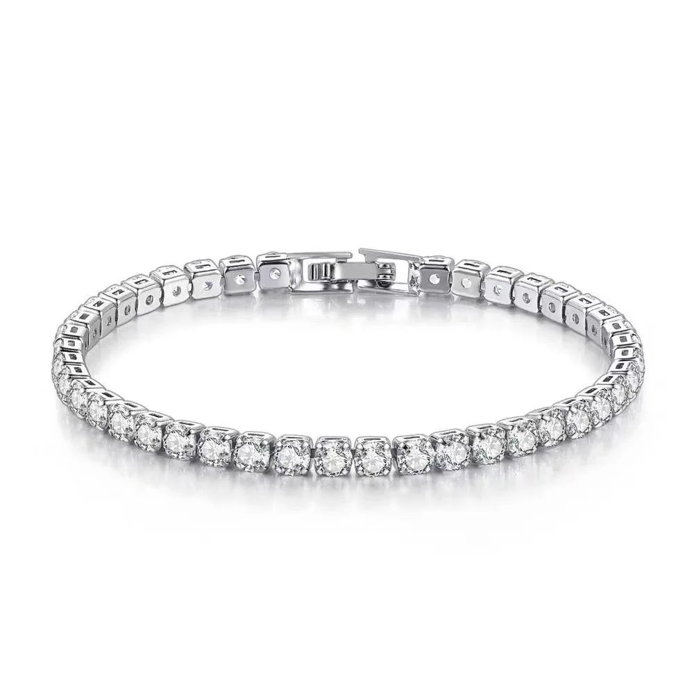 S925 Sterling Silver Tennis Bracelet – 4mm Zirconia, Adjustable 16–20cm, Simple Fashion Engagement & Wedding Jewelry
