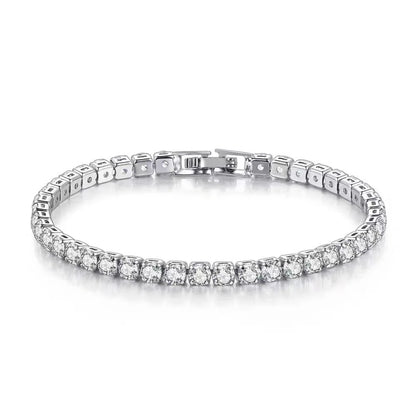 S925 Sterling Silver Tennis Bracelet – 4mm Zirconia, Adjustable 16–20cm, Simple Fashion Engagement & Wedding Jewelry