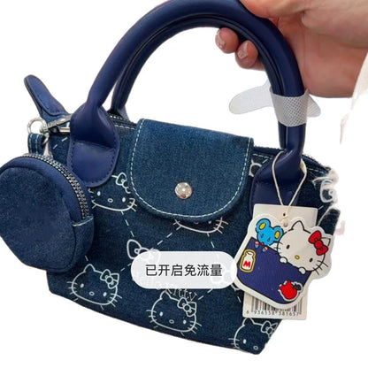Hello Kitty Denim Shoulder Bag   Cute Print Crossbody